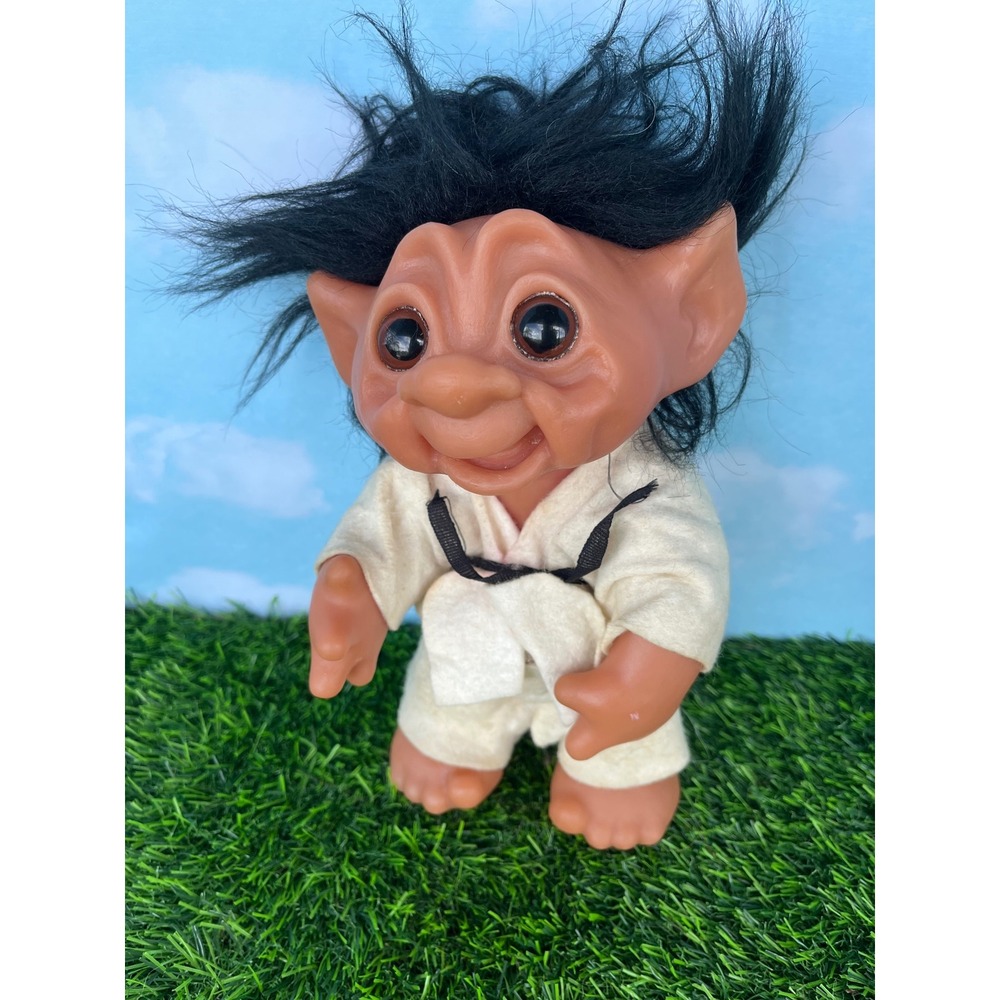 Vintage 1977 Thomas Dam Karate Kid Troll Doll Large 1985 Denmark Black Hair 9"